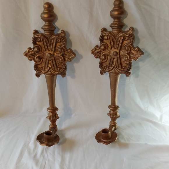 French Country Gold Ornate Metal Wall Candle Sconce Holders. - Picture 1 of 9